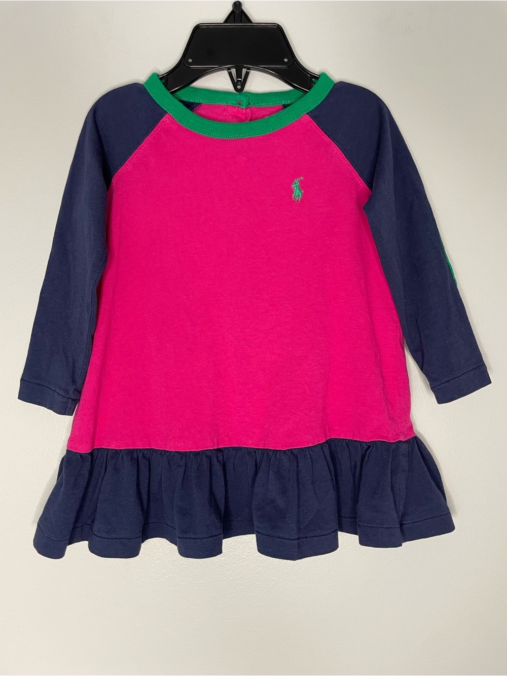 Ralph Lauren Dark Pink and Navy Long Sleeve Cotton Dress